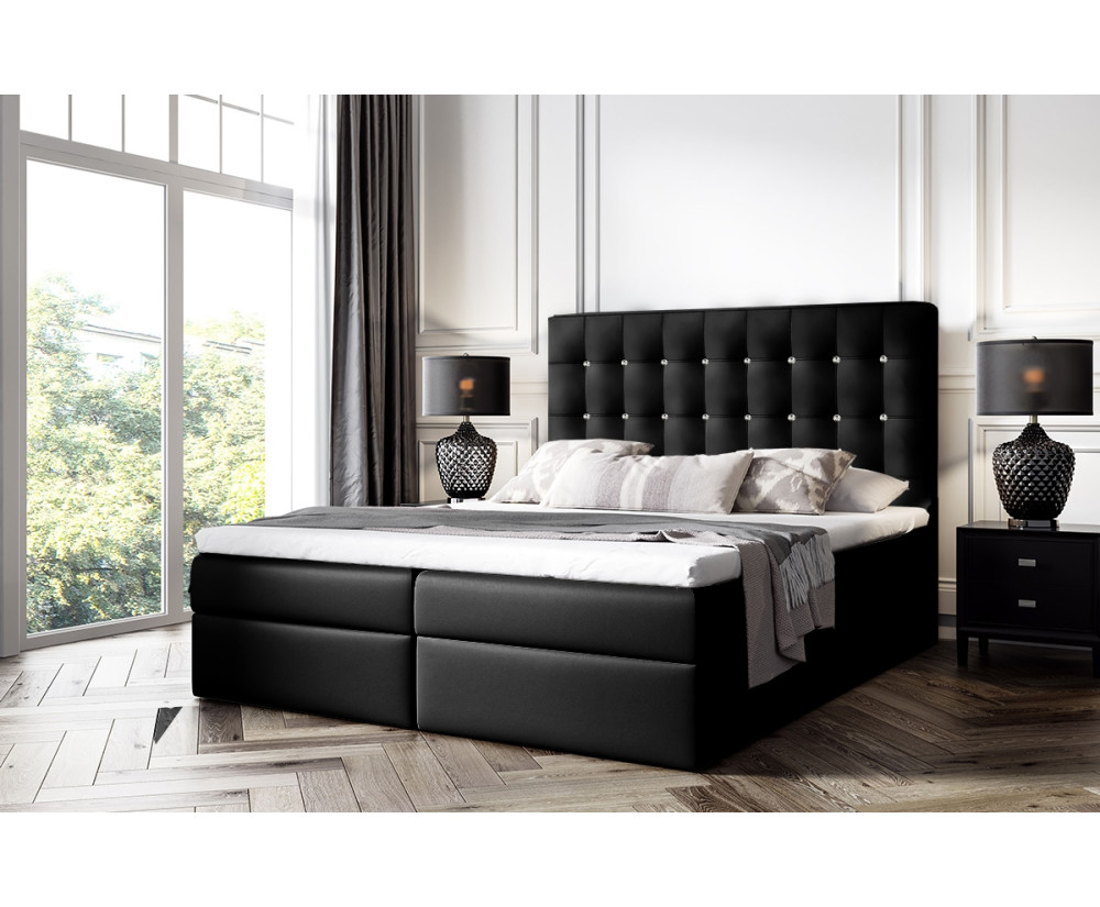 Boxspringbett 140x200 cm, Ehebett, Hotelbett, im Glamour-Stil, Kopfteil mit Kristallen, MAGNUS 11A
