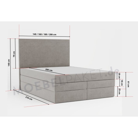 Boxspringbett, Ehebett mit Bettkasten 140, 160, 180, 200x200 cm, MAGNUS 18B