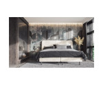 Ehebett 180x200 cm, Boxspringbett ohne Bettkasten, hölzerne Füße, Kopfteil mit Ziernähten, LARETTO T21