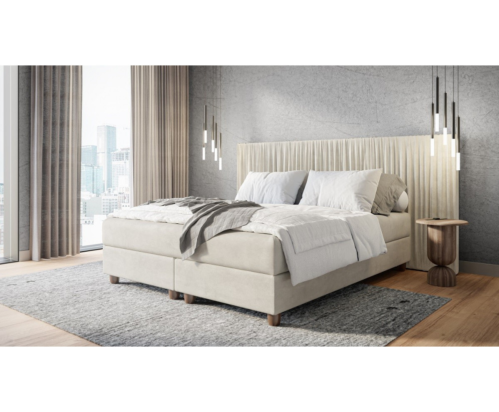 Elegantes Bett 200x200 cm, Doppelbett auf Holzfüßen, effektvolles Kopfteil, LARETTO T23