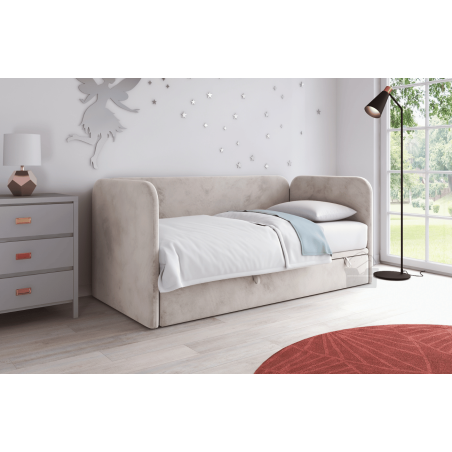 Kinderbett 80x180 cm mit Bettkasten, 2 Kopfteile und Seitenblende abgerundet, OLIVIER 1R