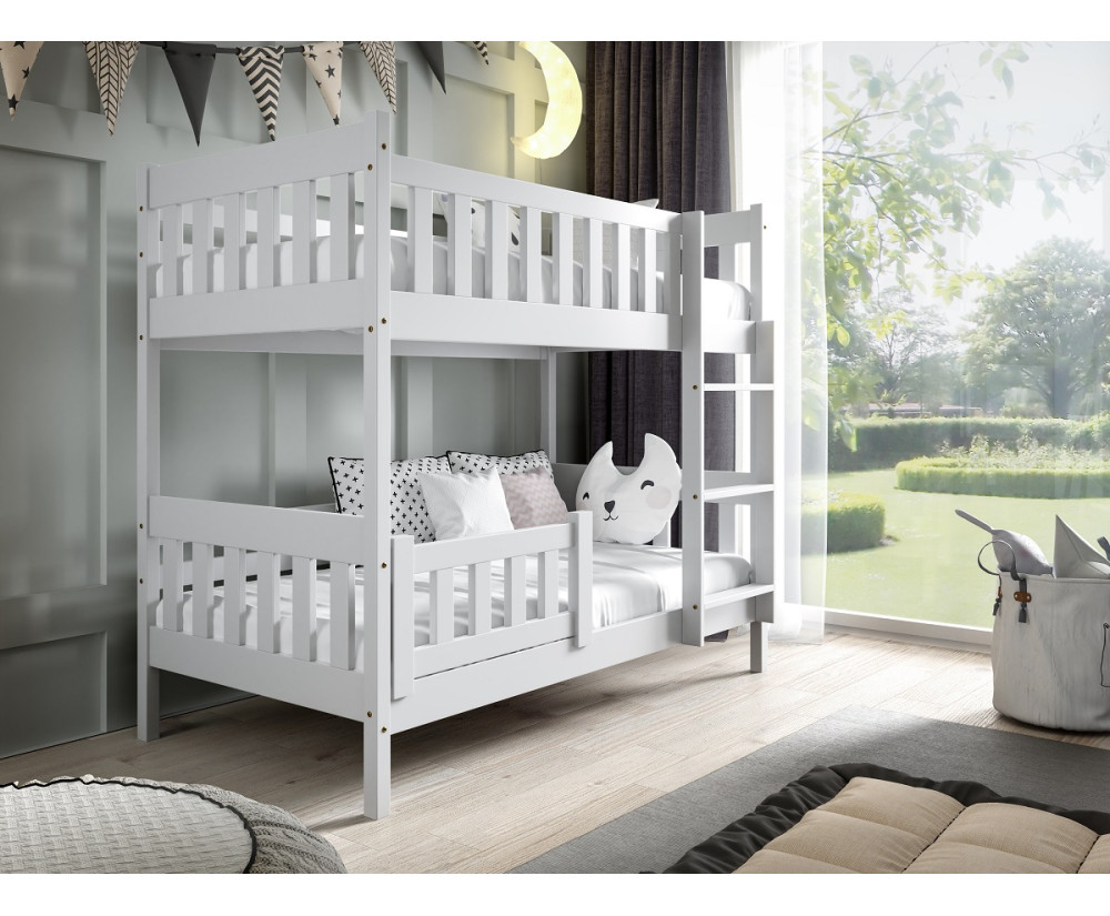 Hochbett FILIP, Etagenbett 80x160 cm, Holzbett mit Leiter, OHNE Schublade, 3 Farben: weiß, grau, Kiefer