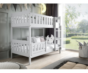 Hochbett FILIP, Etagenbett 80x190 cm, Holzbett mit Leiter, OHNE Schublade, 3 Farben: weiß, grau, Kiefer