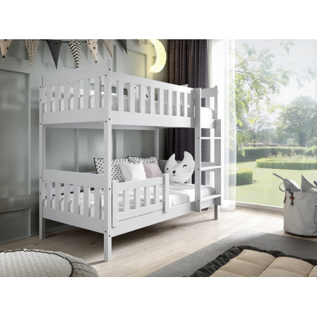 Hochbett FILIP, Etagenbett 80x190 cm, Holzbett mit Leiter, OHNE Schublade, 3 Farben: weiß, grau, Kiefer