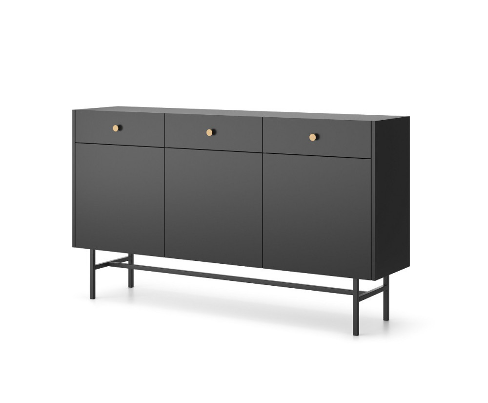 Kommode 3-türig mit Schubladen im Loft-Stil, schwarz, EMI 3D3S