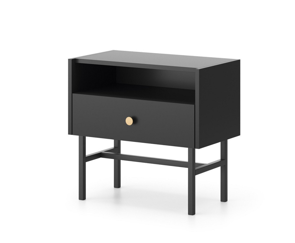 Nachttisch mit Schublade, Loft-Stil, schwarz, EMI