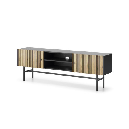 TV Schrank 155 cm im Loft-Stil, Fernsehmöbel schwarz + Eiche Evoke, EMI L03