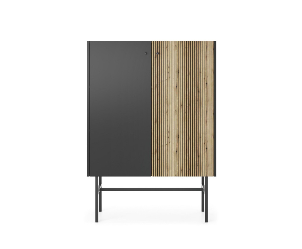 Hochkommode 2-türig im Loft-Stil, schwarz + Eiche Evoke, EMI L04