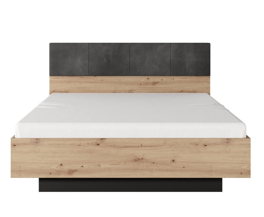 Doppelbett 160x200 mit gepolstertem Kopfteil und Bettkasten, OHNE LATTENROST und MATRATZE, Eiche Artisan + Anthrazit, CAVE Doppelbett 160x200 mit gepolstertem Kopfteil und Bettkasten, OHNE LATTENROST und MATRATZE, Eiche Artisan + Anthrazit, CAVE