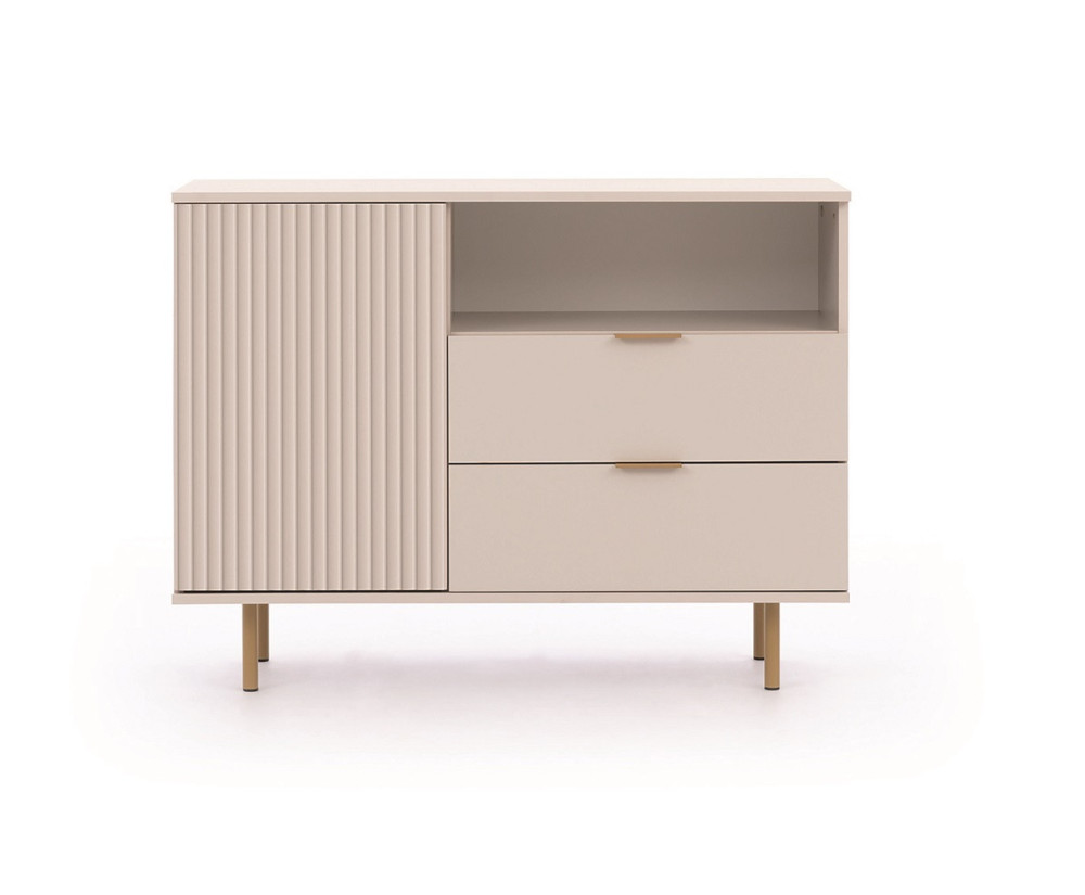 Moderne Kommode 1D2SZ, Farbton Cashmere, Füße und Griffe aus Metall, NUBIA NB-01