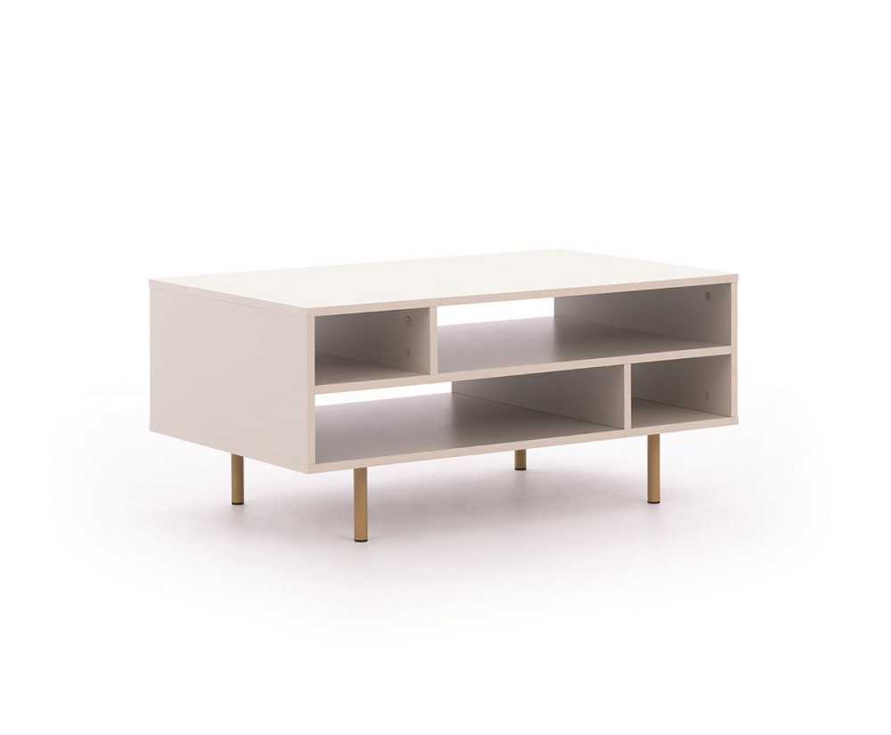 NUBIA NB-03 Couchtisch, Kaffeetisch mit offenen Fächern 60x100 cm, Farbton Cashmere, Metallfüße