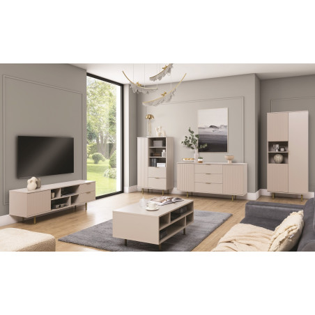 NUBIA Stilvolles Möbelset für Wohnzimmer, Farbton Cashmere, Füße und Griffe aus Metall