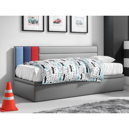 CHAMPION 1R Jugendbett, Einzelbett mit Bettkasten, OHNE Matratze, Samtstoff grau