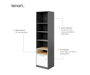POK PO 04 Regal, 50 cm, mit einer Schublade, Graphit, Buche Ibsen, helles Grau und Weiß, Jugendzimmer