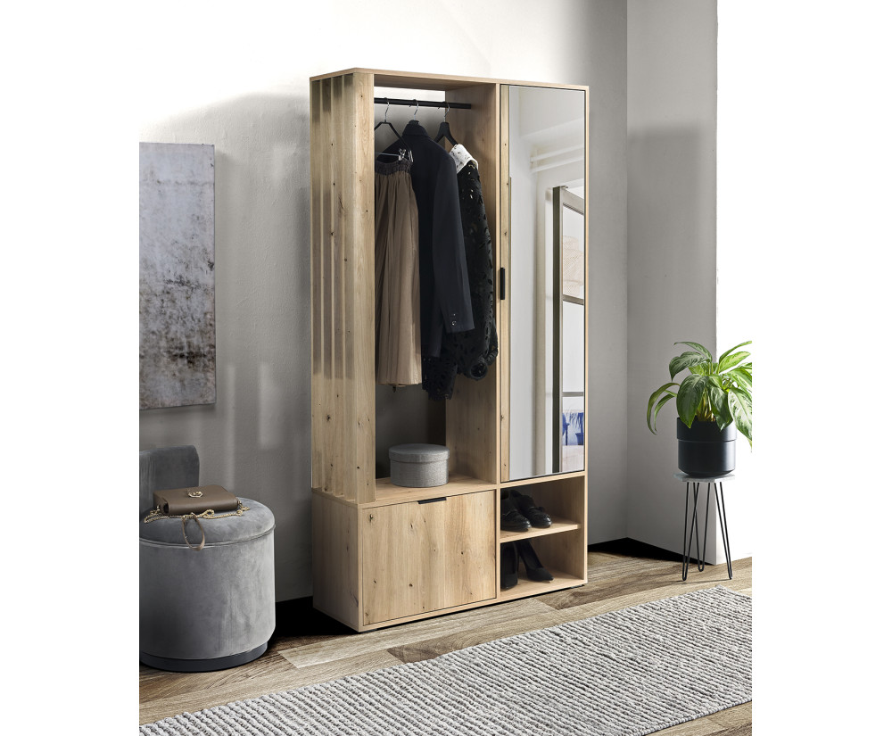 Garderoben-Set mit Spiegel und Lamellen, Flurgarderobe, Artisan, MILO