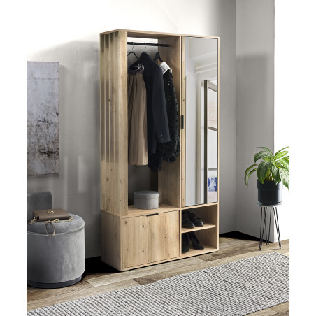 Garderoben-Set mit Spiegel und Lamellen, Flurgarderobe, Artisan, MILO