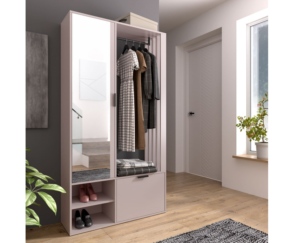 Garderoben-Set mit Spiegel und Lamellen, Flurgarderobe, Cashmere, MILO UNI