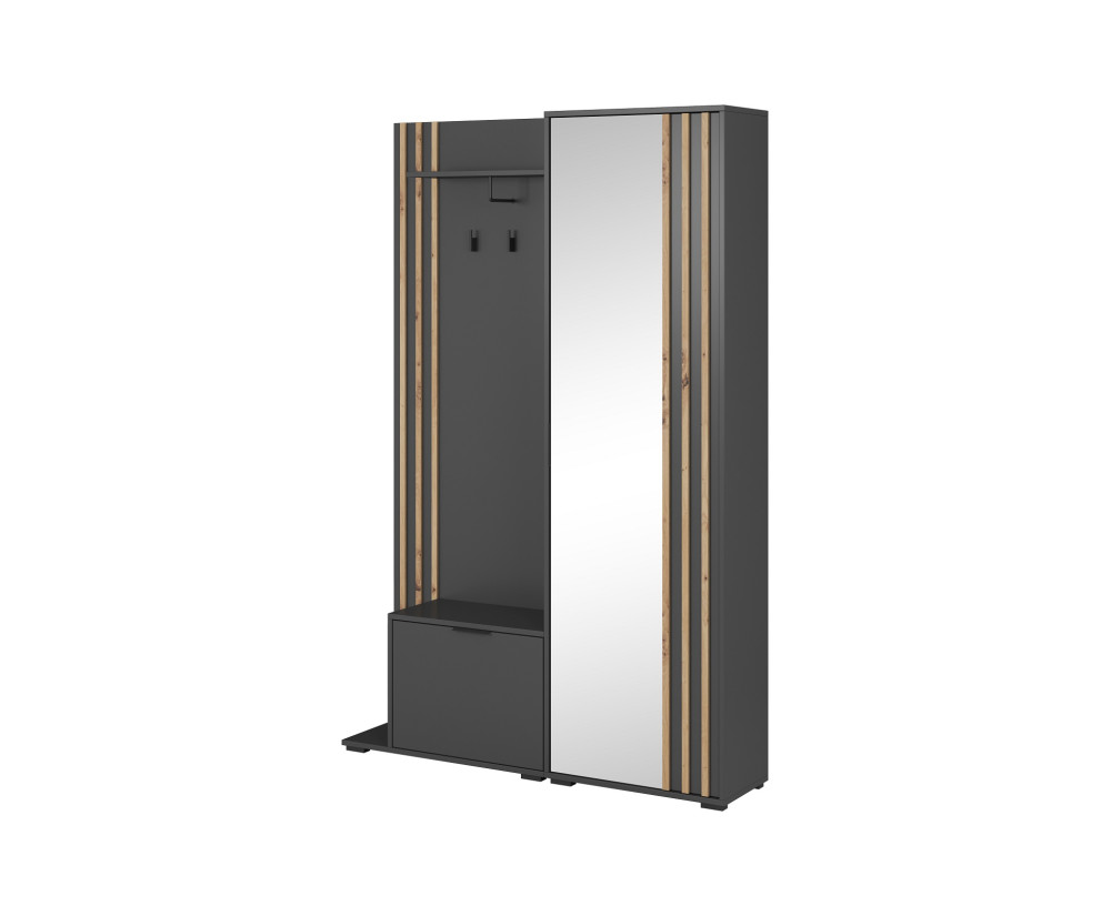 Garderoben-Set, Garderobe Wandpaneel Schuhschrank Spiegel + Lamellen, Graphit, NELA