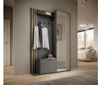 Garderoben-Set, Garderobe Wandpaneel Schuhschrank Spiegel + Lamellen, Graphit, NELA