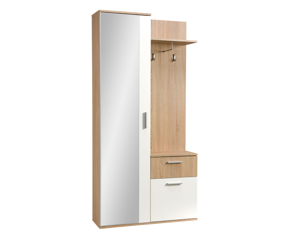 Garderoben-Set, Garderobe mit Spiegel, Sonoma Eiche / Alpinaweiß, LUX