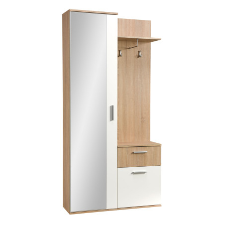 Garderoben-Set, Garderobe mit Spiegel, Sonoma Eiche / Alpinaweiß, LUX