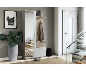 Garderoben-Set, Garderobe mit Spiegel, Sonoma Eiche / Alpinaweiß, LUX