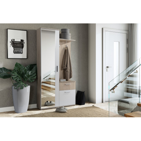Garderoben-Set, Garderobe mit Spiegel, Sonoma Eiche / Alpinaweiß, LUX