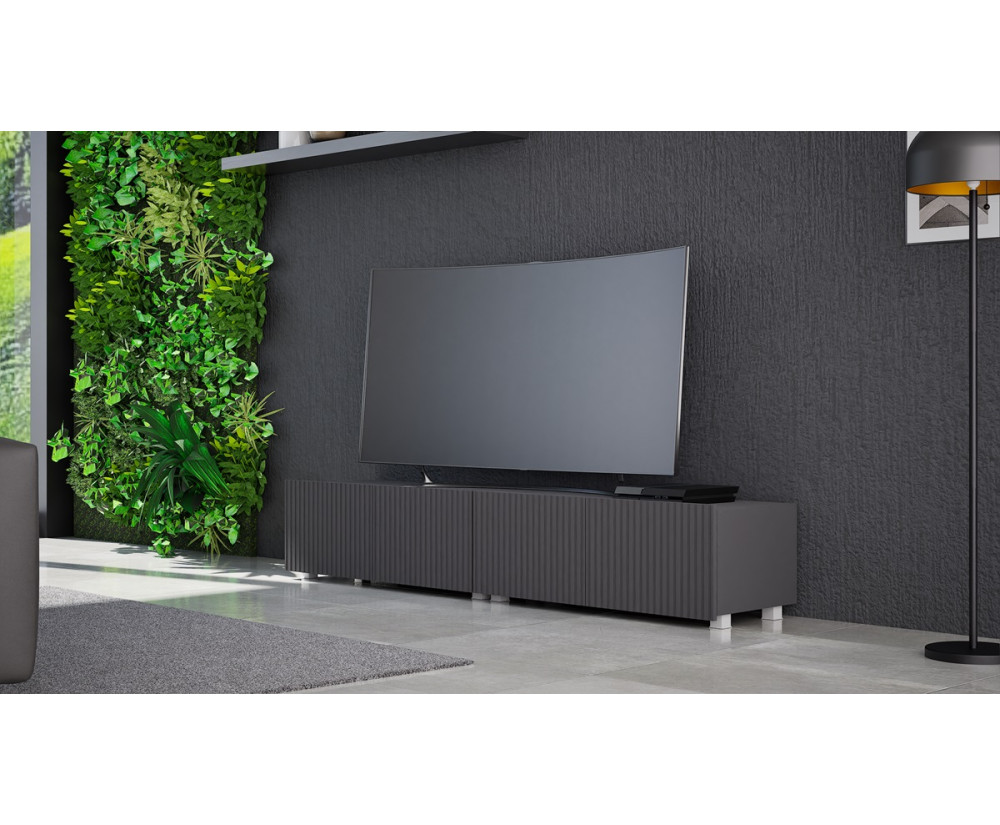 TV Lowboard, Breite 100 cm, gefräste Fronten, schwarz, KOLDER