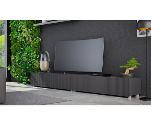 Lowboard TV 150 cm, gefräste Fronten, TV Schrank schwarz, KOLDER