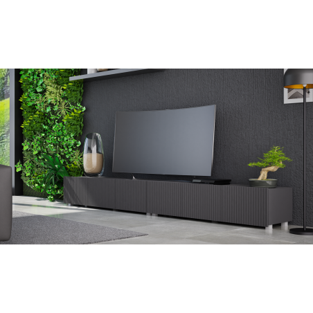 Lowboard TV 150 cm, gefräste Fronten, TV Schrank schwarz, KOLDER