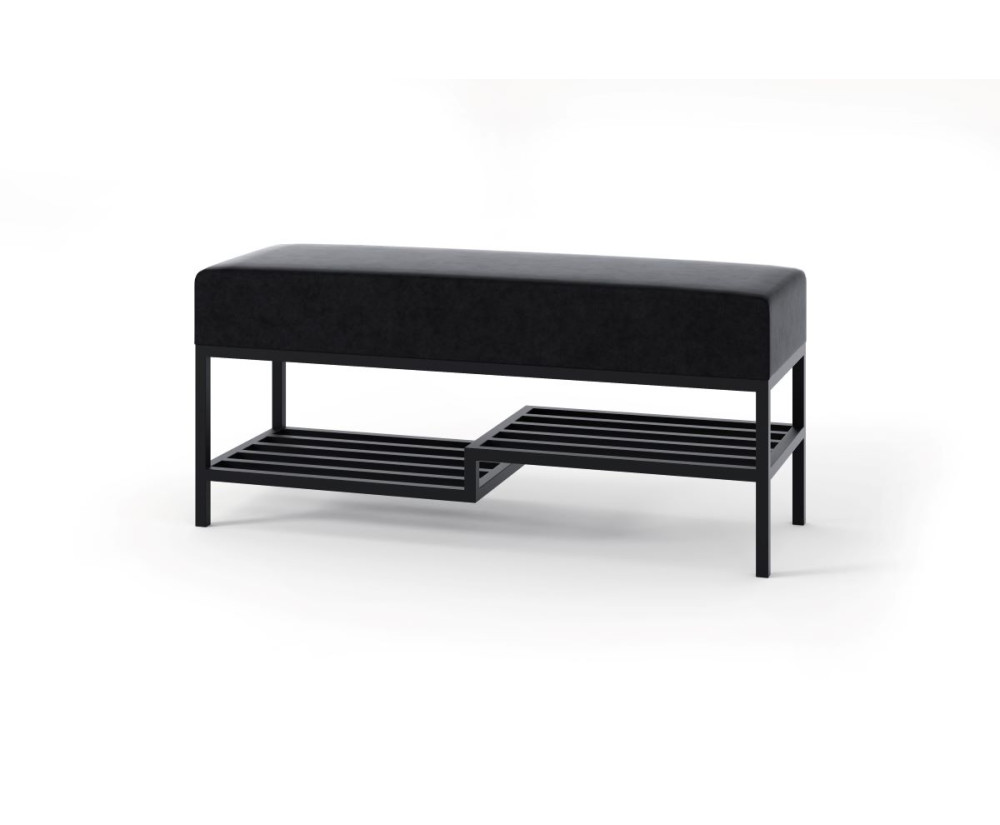 Polsterbank Breite 100 cm mit Schuhregal, Metallgestell schwarz, HOLLY