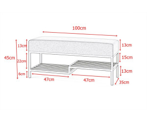 HOLLY Polsterbank Breite 100 cm mit Schuhregal, Metallgestell golden