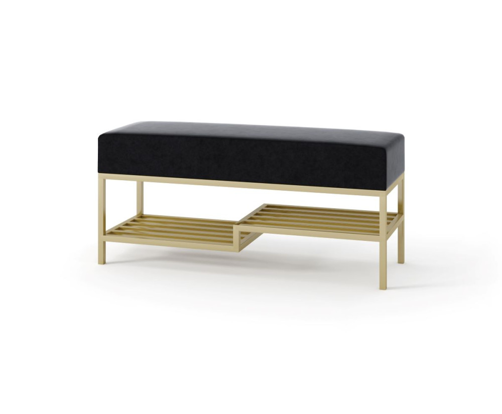 Polsterbank Breite 100 cm mit Schuhregal, Metallgestell golden, HOLLY