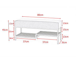 HOLLY Polsterbank Breite 80 cm mit Schuhregal, Metallgestell schwarz