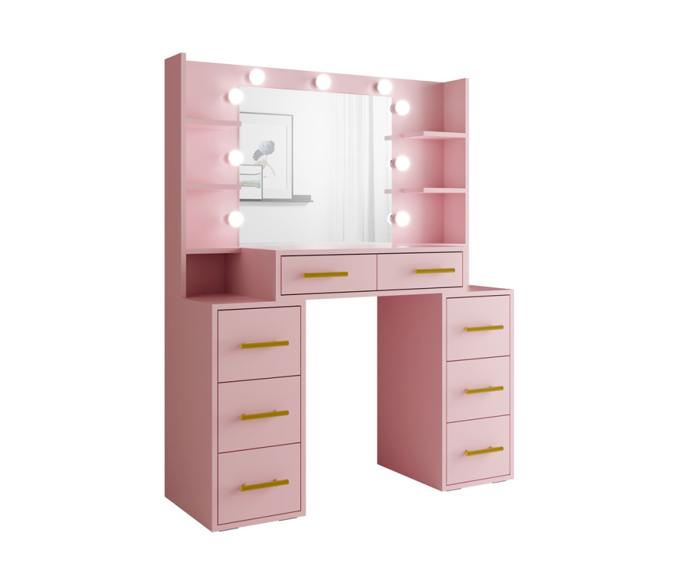 Schminktisch mit LED-Beleuchtung und Spiegel, Kosmetiktisch Glamour, MARSHMALLOW - pastellrosa, MILLA
