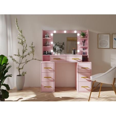 Schminktisch mit LED-Beleuchtung und Spiegel, Kosmetiktisch Glamour, MARSHMALLOW - pastellrosa, MILLA