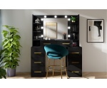 SCHNELLER VERSAND! Schminktisch mit LED-Beleuchtung und Spiegel, Kosmetiktisch Glamour, schwarz, MILLA