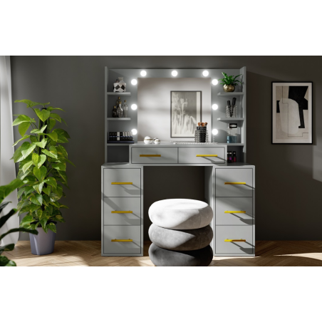 Schminktisch mit LED-Beleuchtung und Spiegel, Kosmetiktisch Glamour, grau, MILLA