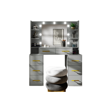 Schminktisch mit LED-Beleuchtung und Spiegel, Kosmetiktisch Glamour, grau, MILLA