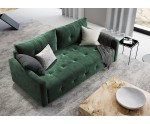 Schlafcouch, Couch ausziehbar, 3-Sitzer-Sofa mit Schlaffunktion und Bettkasten, goldene Füße, Stoff Veluro Flaschengrün, MOLI 