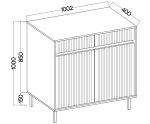 Kommode 102 cm zweitürig, mit Schubladen, schwarze Metallfüße, Lamellen-Fronten, sandbeige, ASTIR