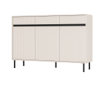 Kommode 148 cm, dreitürig, mit Schubladen, schwarze Metallfüße, Lamellen-Fronten, sandbeige, ASTIR