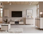 Niedrige Kommode 102 cm, zweitürig, schwarze Metallfüße, Lamellen-Fronten, sandbeige, ASTIR