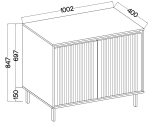 Niedrige Kommode 102 cm, zweitürig, schwarze Metallfüße, Lamellen-Fronten, sandbeige, ASTIR