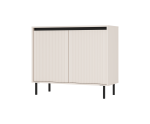 Niedrige Kommode 102 cm, zweitürig, schwarze Metallfüße, Lamellen-Fronten, sandbeige, ASTIR