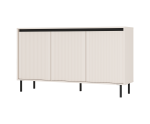 Niedrige Kommode 148 cm, dreitürig, schwarze Metallfüße, Lamellen-Fronten, sandbeige, ASTIR