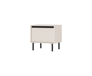 Nachttisch mit einer Schublade schwarze Metallfüße, Lamellen-Front, sandbeige, ASTIR