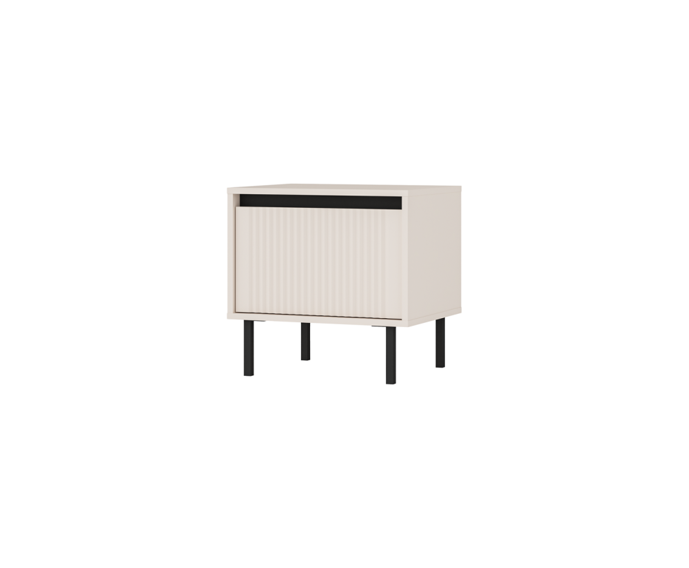 Nachttisch mit einer Schublade schwarze Metallfüße, Lamellen-Front, sandbeige, ASTIR