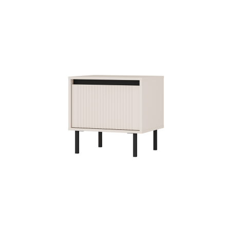 Nachttisch mit einer Schublade schwarze Metallfüße, Lamellen-Front, sandbeige, ASTIR