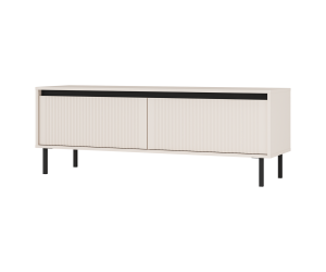 TV-Board, TV-Schrank 140 cm mit Schubladen, schwarze Metallfüße, Lamellen-Fronten, sandbeige, ASTIR